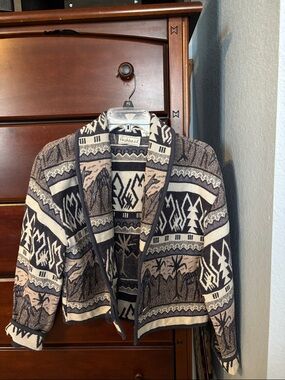 Flashback Women's Shawl Collar Patterned Blazer in Beige & Black